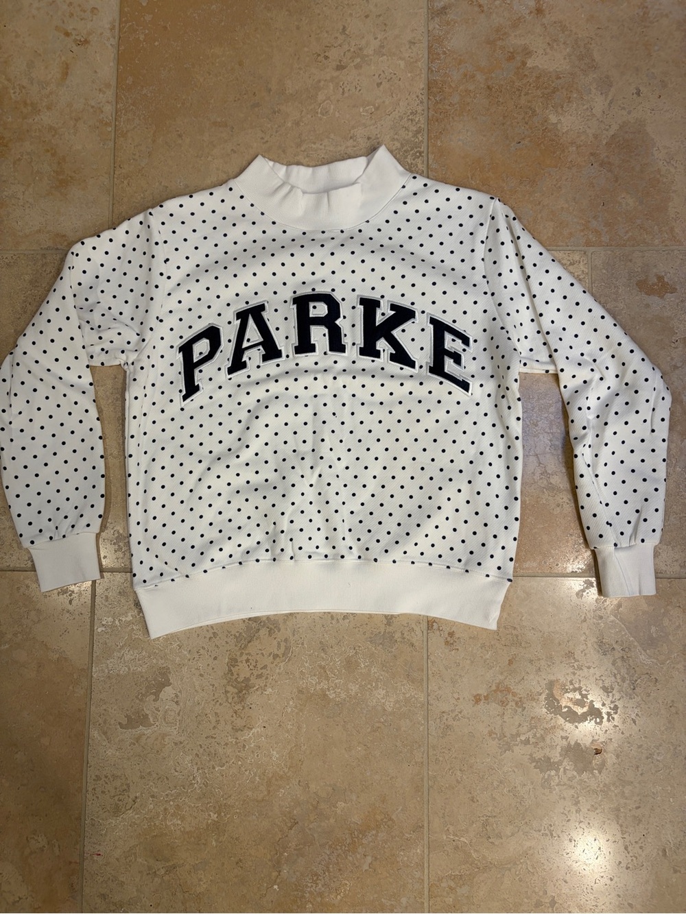PARKE Varsity Mockneck White and Denim Polka Dot